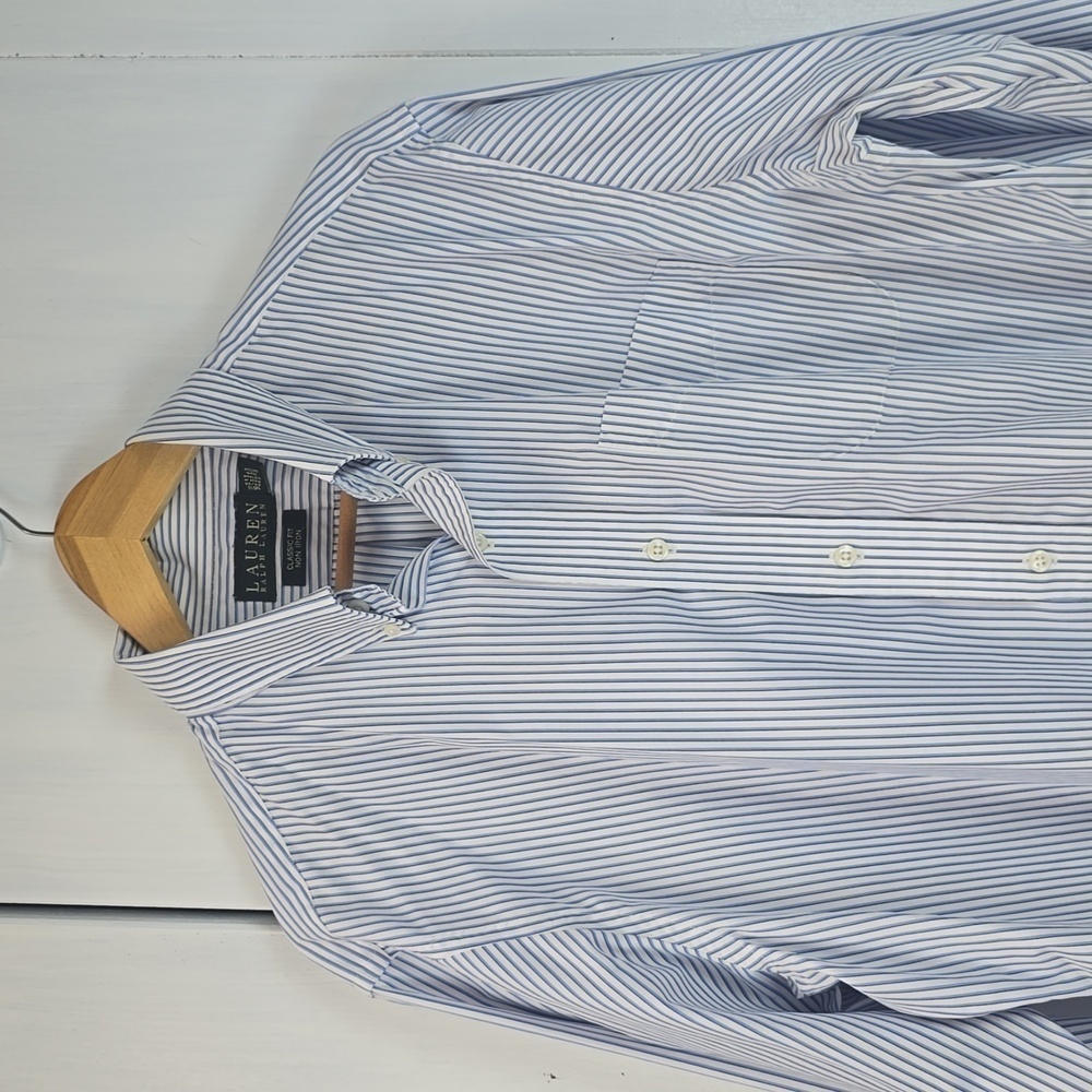 Lauren Ralph Lauren |Blue/White Pinstripe Preppy Button Down Shirt Sz.16.5/ XL